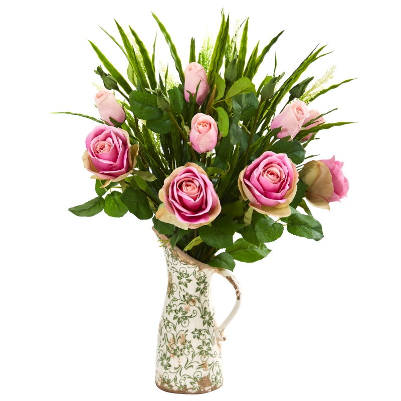 Rose And Vanilla Grass Artificial Arrangement In Vase