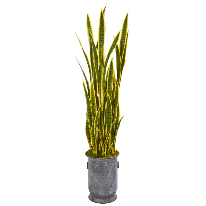 64” Sansevieria Artificial Plant In Metal Planter With Copper Trimming