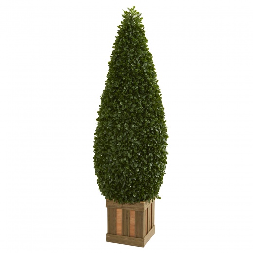 5’ Boxwood Cone Topiary Artificial Tree With Decorative Planter