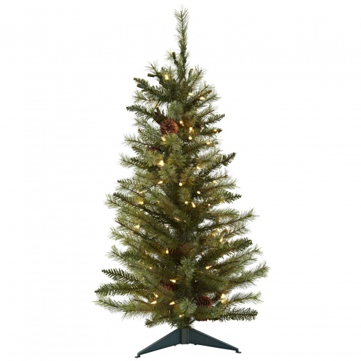 3' Christmas Tree W/Pine Cones & Clear Lights