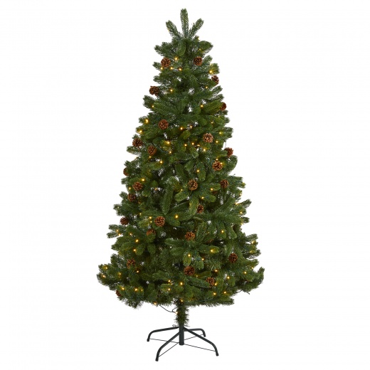 6' Rocky Mountain Spruce Artificial Christmas Tree With Pinecones And 250 Clear Led Lights