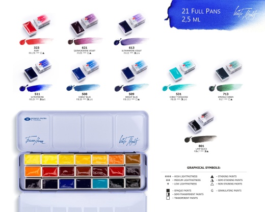 White Nights Watercolor Paint Set 12 Full 2,5ml Pans in Metal Case