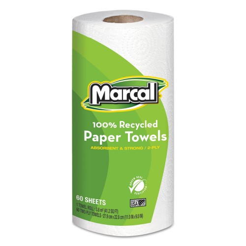 Marcal 100% Premium Recycled Kitchen Roll Towels, 2-Ply, 11 X 9, White ...