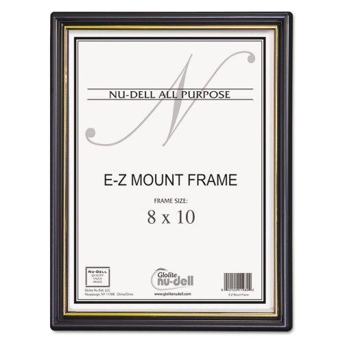Nudell Ez Mount Document Frame With Trim Accent And Plastic Face, Plastic, 8 X 10, Black/Gold
