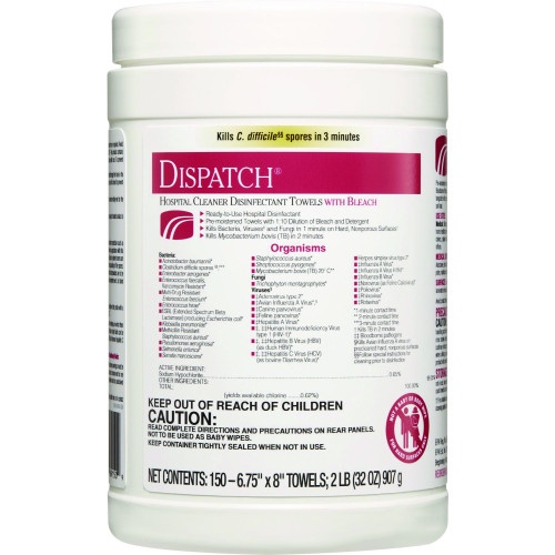 Clorox Healthcare Dispatch Cleaner Disinfectant Towels, 1-Ply, 6.75 X 8, Unscented, White, 150/Canister (69150Ea)