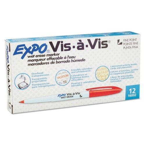 Expo Vis-A-Vis Wet Erase Marker, Fine Bullet Tip, Red, Dozen