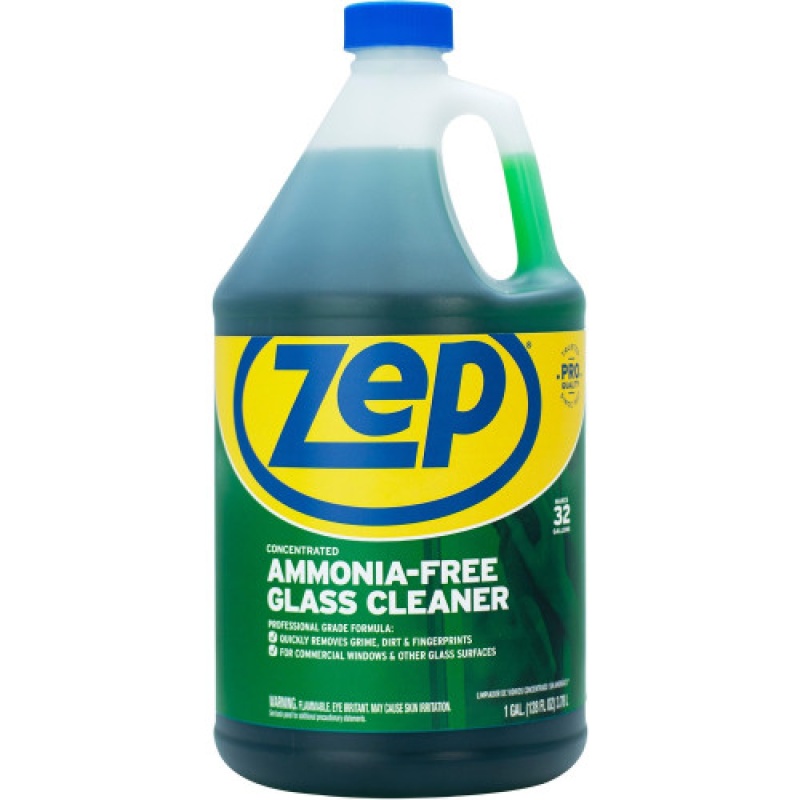 Zep Glass Cleaner Concentrate For Glass - Concentrate - 128 Fl Oz (4 Quart) - Non-Streaking, Ammonia-Free, Disinfectant - Green - 1 Each (Zu1052128)