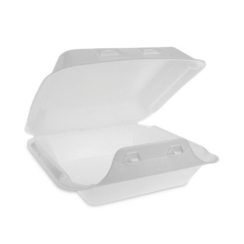 Pactiv Smartlock Foam Hinged Lid Container, Medium, 8 X 8 X 3, White, 150/Carton