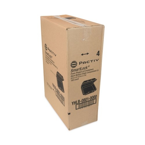 Pactiv Smartlock Foam Hinged Lid Container, Medium, 8 X 8.5 X 3, Black, 150/Carton