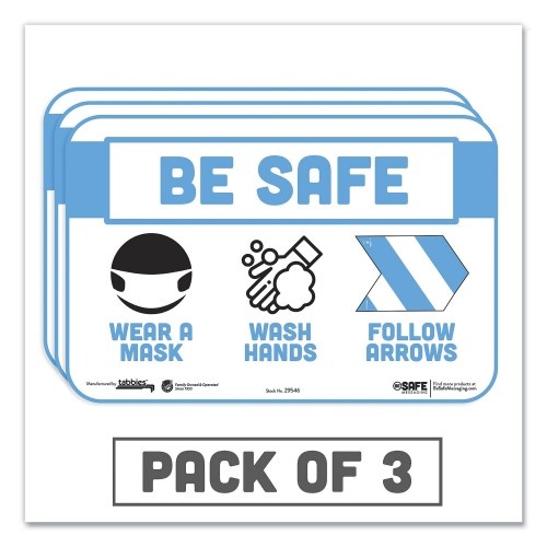 Tabbies Besafe Messaging Education Wall Signs, 9 X 6, "Be Safe, Wear A Mask, Wash Your Hands, Follow The Arrows", 3/Pack