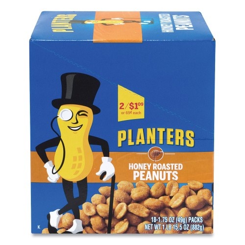 Planters Honey Roasted Peanuts, 1.75 Oz Tube, 18/Box, Ships In 1-3 Business Days