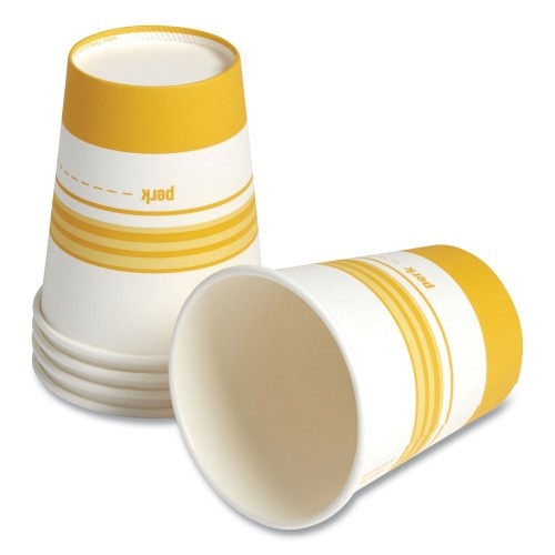 Perk Paper Hot Cups, 16 Oz, White/Orange, 50/Pack