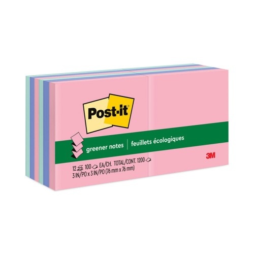 Post-It Recycled Pop-Up Notes, 3 X 3, Assorted Helsinki Colors, 100-Sheet, 12/Pack