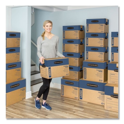 Bankers Box Smoothmove Prime Moving & Storage Boxes, Medium, Regular Slotted Container , 18" X 18" X 16", Brown Kraft/Blue, 8/Carton
