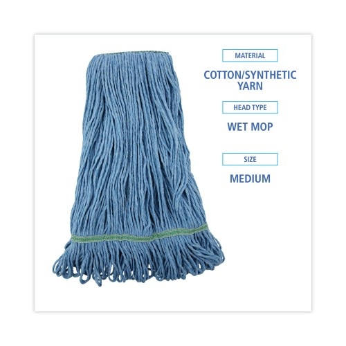 Boardwalk Super Loop Wet Mop Head, Cotton/Synthetic Fiber, 1" Headband, Medium Size, Blue, 12/Carton
