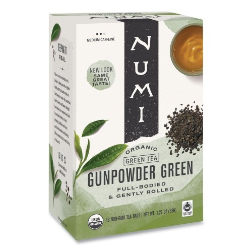 Numi Organic Teas And Teasans, 1.27 Oz, Gunpowder Green, 18/Box