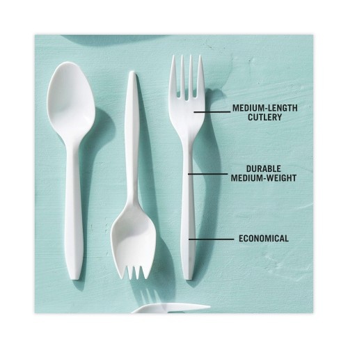 Pactiv Fieldware Cutlery, Fork, Mediumweight, White, 1,000/Carton