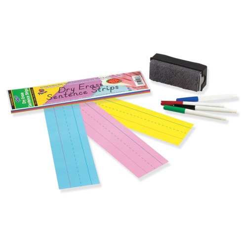 Pacon Dry Erase Sentence Strips, 12 X 3, Blue; Pink; Yellow, 30/Pack