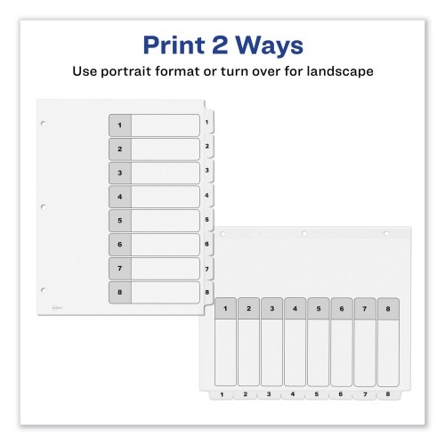 Avery Customizable Toc Ready Index Black And White Dividers, 8-Tab, 1 To 8, 11 X 8.5, 1 Set