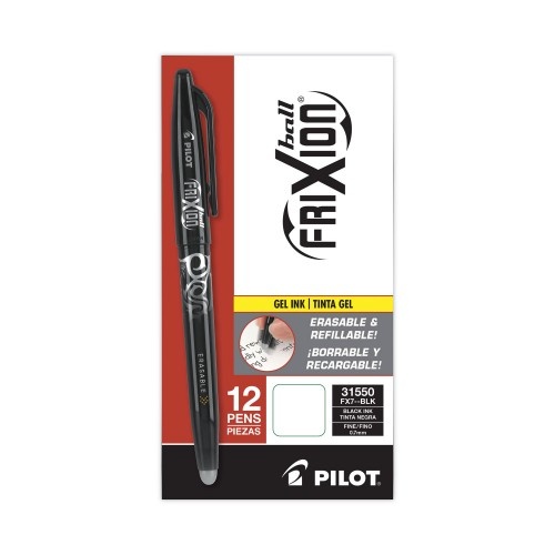 Pilot Frixion Ball Erasable Gel Pen, Stick, Fine 0.7 Mm, Black Ink, Black Barrel