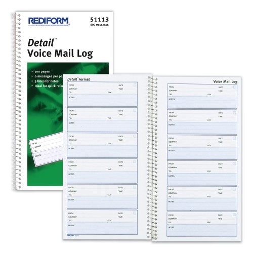 Rediform Detail Wirebound Voice Mail Log Book, One-Part (No Copies), 5 X 1.63, 6 Forms/Sheet, 600 Forms Total