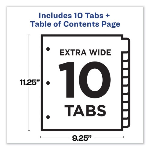 Avery Customizable Toc Ready Index Multicolor Tab Dividers, Extra Wide Tabs, 10-Tab, 1 To 10, 11 X 9.25, White, 1 Set