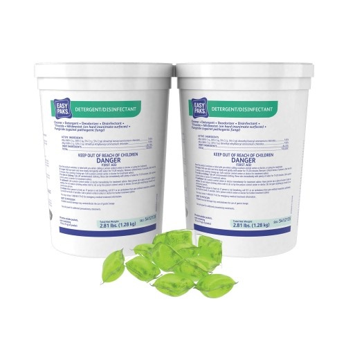 Easy Paks Detergent/Disinfectant, Lemon Scent, 0.5 Oz Packet, 90/Tub, 2 Tubs/Carton