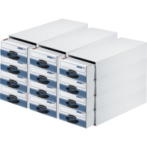 Bankers Box Stor/Drawer Steel Plus Extra Space-Savings Storage Drawers, Letter Files, 10.5" X 25.25" X 6.5", White/Blue, 12/Carton