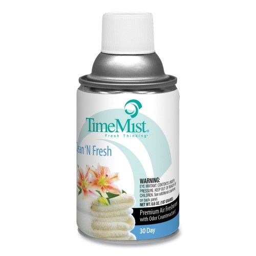 Timemist Premium Metered Air Freshener Refill, Clean N Fresh, 6.6 Oz Aerosol Spray, 12/Carton