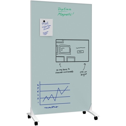 U Brands Double Sided Magnetic Glass Dry-Erase Mobile Floor Easel, 72" X 42"