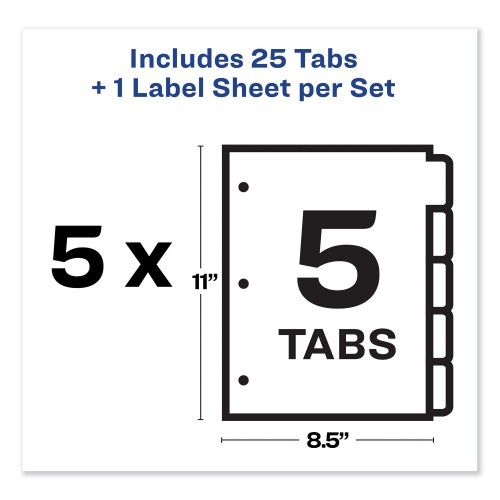 Avery Print And Apply Index Maker Clear Label Dividers, 5-Tab, Color Tabs, 11 X 8.5, White, Contemporary Color Tabs, 5 Sets