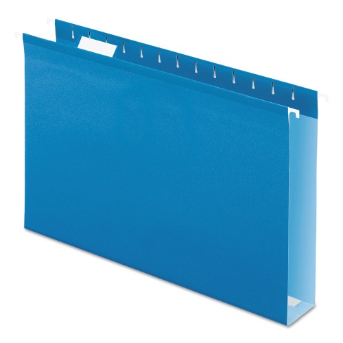 Pendaflex Extra Capacity Reinforced Hanging File Folders With Box Bottom, 2" Capacity, Legal Size, 1/5-Cut Tabs, Blue, 25/Box