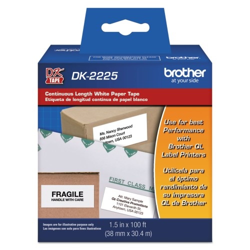 Brother Continuous Paper Label Tape, 1.5" X 100 Ft, Black/White