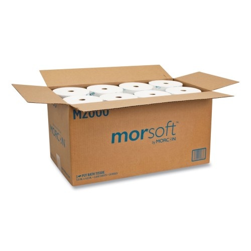 Morcon Paper Small Core Bath Tissue, Septic Safe, 1-Ply, White, 3.9" X 4", 2000 Sheets/Roll, 24 Rolls/Carton