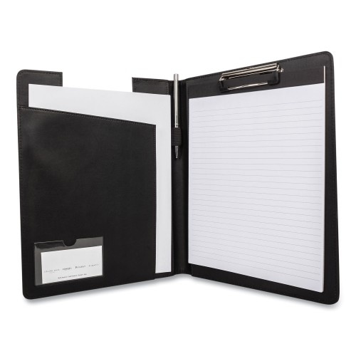 Bond Street Faux-Leather Padfolio, Notched Front Cover With Clipboard Fastener, 9 X 12 Pad, 9.75 X 12.5, Black