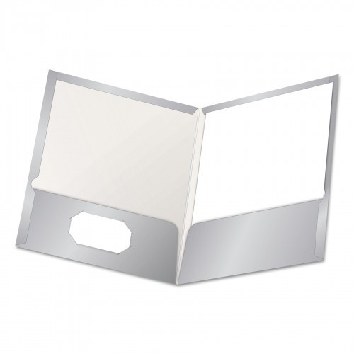 Oxford High Gloss Laminated Paperboard Folder, 100-Sheet Capacity, Gray, 25/Box