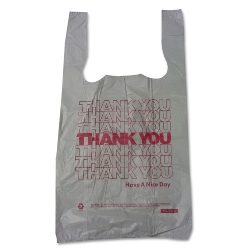 Barnes Paper Company Thank You High-Density Shopping Bags, 10" X 19", White, 2,000/Carton