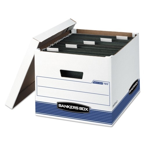 Bankers Box Hang'n'stor Medium-Duty Storage Boxes, Letter/Legal Files, 13" X 16" X 10.5", White/Blue, 4/Carton