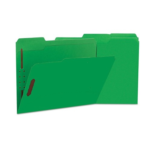 Universal Deluxe Reinforced Top Tab Fastener Folders, 0.75" Expansion, 2 Fasteners, Letter Size, Green Exterior, 50/Box
