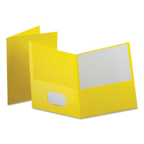Oxford Leatherette Two Pocket Portfolio, 8.5 X 11, Yellow/Yellow, 10/Pack