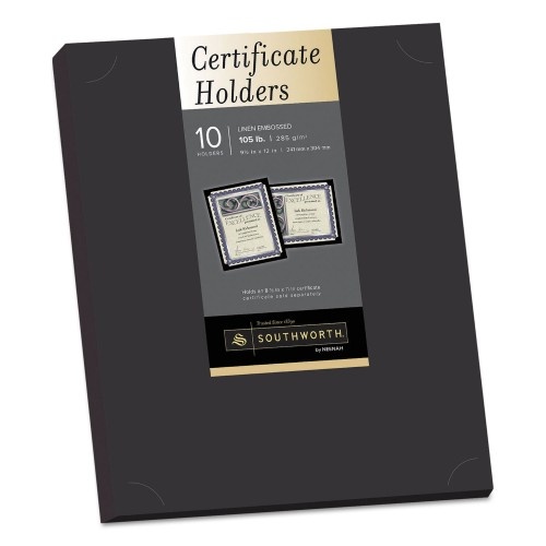 Southworth Certificate Holder, Black, 105Lb Linen Stock, 12 X 9.5, 10/Pack