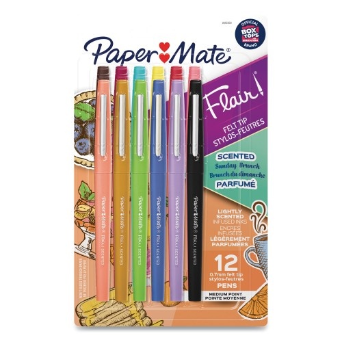 Paper Mate Flair Scented Felt Tip Porous Point Pen, Stick, Medium 0.7 Mm, Assorted Ink And Barrel Colors, 12/Pack