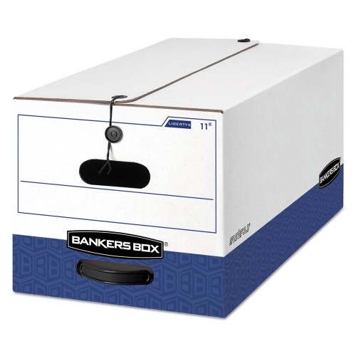 Bankers Box Liberty Heavy-Duty Strength Storage Boxes, Letter Files, 12.25" X 24.13" X 10.75", White/Blue, 4/Carton