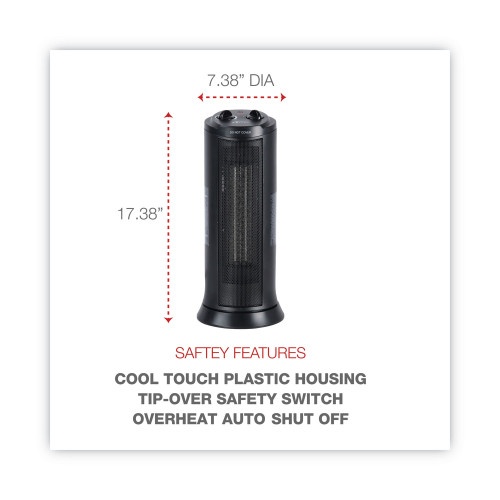 Alera Mini Tower Ceramic Heater, 1,500 W, 7.37 X 7.37 X 17.37, Black