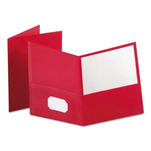 Oxford Twin-Pocket Folder, Embossed Leather Grain Paper, 0.5" Capacity, 11 X 8.5, Red, 25/Box