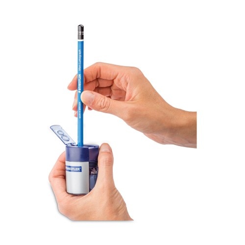 Staedtler Cylinder Handheld Pencil Sharpener, Two-Hole, 1.63 X 2.25, Blue/Silver