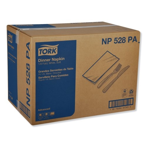 Tork Advanced Dinner Napkins, 2-Ply, 15" X 17", 1/8 Fold, White, 100/Pk, 28 Pk/Ct