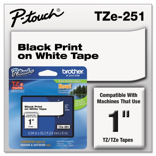 Brother Tze Standard Adhesive Laminated Labeling Tape, 0.94" X 26.2 Ft, Black On White