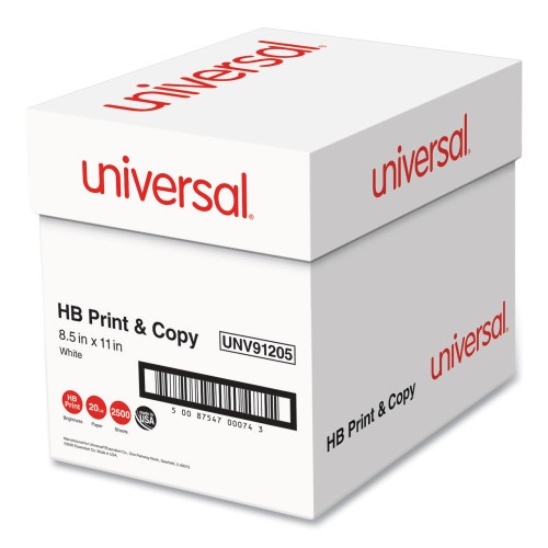 Universal Multipurpose Paper, 96 Bright, 20 Lb Bond Weight, 8.5 X 11, Bright White, 500 Sheets/Ream, 5 Reams/Carton