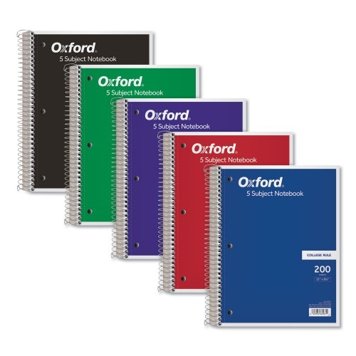 Oxford Coil-Lock Wirebound Notebook, 3-Hole Punched, 5-Subject, Medium/College Rule, Randomly Assorted Covers, 11 X 8.5 Sheets